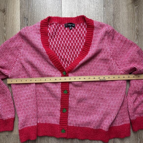 33 Degrees Christmas Cardigan Knit Sweater Plus Size 3XL Red Boxy Sparkle Button - Picture 4 of 10